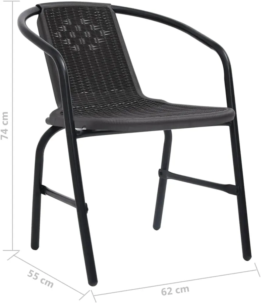 Patio Chairs Set of 2 Black Plastic Rattan and Steel Outdoor Stackable Lounge Chairs for Patio Pool Beach Garden Backyard