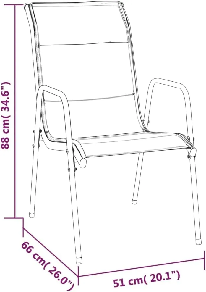 Patio Chairs Set of 2 Steel and Textilene Black Comfortable Outdoor Dining Lounge Chairs with Padded Seat, Lightweight, Sturdy and Weather Resistant, for Patio, Beach, Garden, Camping