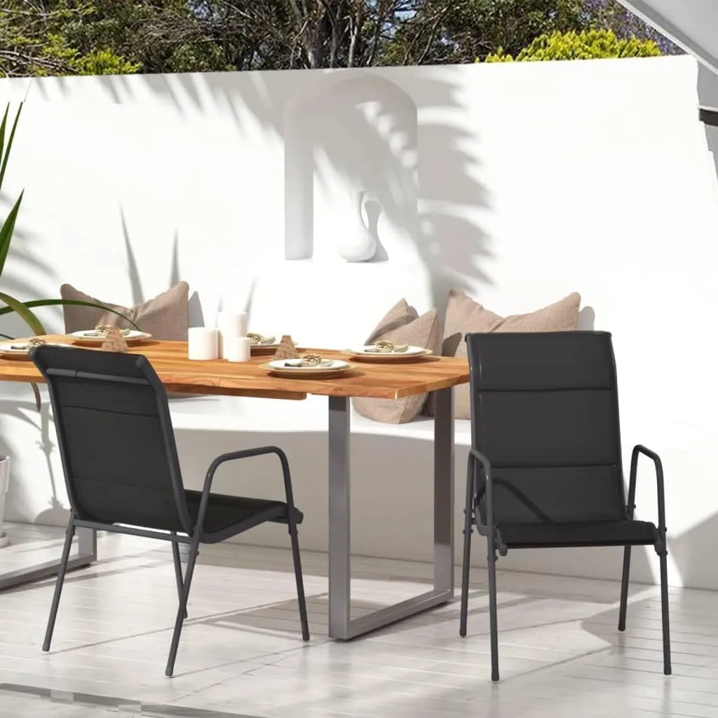 Patio Chairs Set of 2 Steel and Textilene Black Comfortable Outdoor Dining Lounge Chairs with Padded Seat, Lightweight, Sturdy and Weather Resistant, for Patio, Beach, Garden, Camping