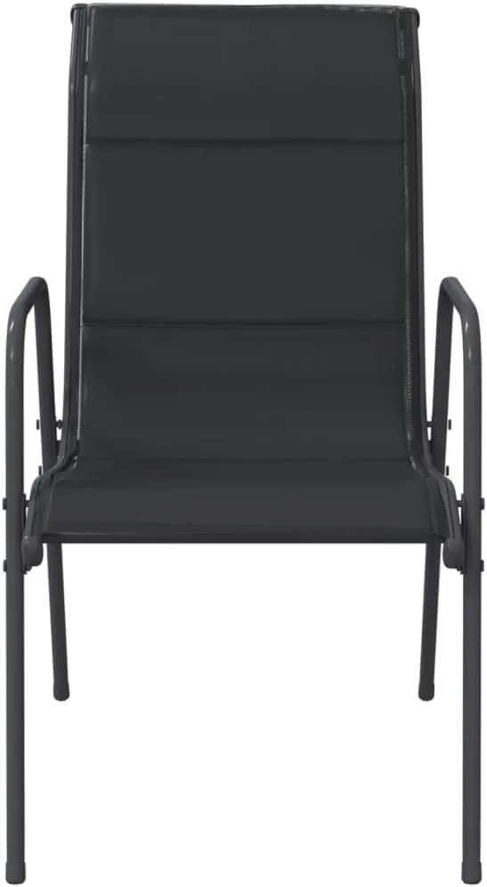Patio Chairs Set of 2 Steel and Textilene Black Comfortable Outdoor Dining Lounge Chairs with Padded Seat, Lightweight, Sturdy and Weather Resistant, for Patio, Beach, Garden, Camping