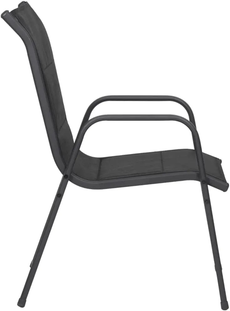 Patio Chairs Set of 2 Steel and Textilene Black Comfortable Outdoor Dining Lounge Chairs with Padded Seat, Lightweight, Sturdy and Weather Resistant, for Patio, Beach, Garden, Camping