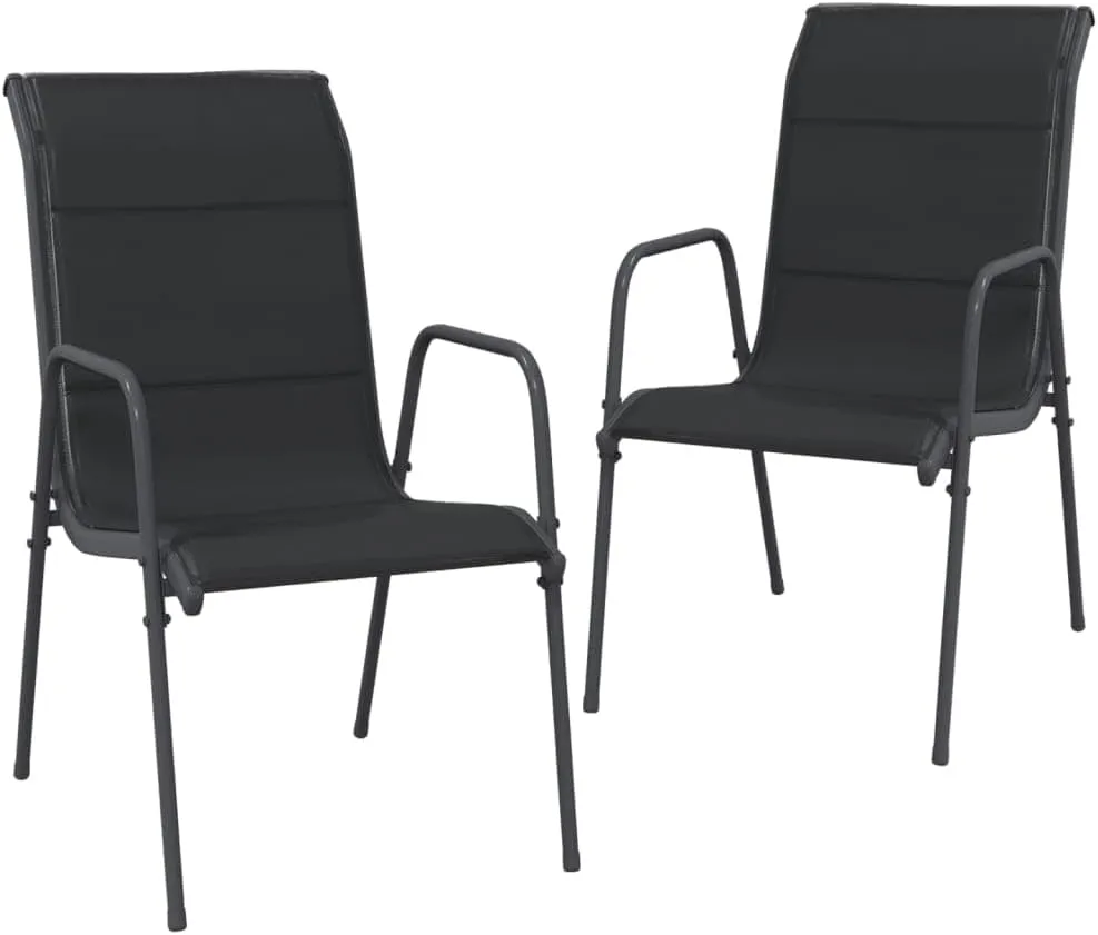 Patio Chairs Set of 2 Steel and Textilene Black Comfortable Outdoor Dining Lounge Chairs with Padded Seat, Lightweight, Sturdy and Weather Resistant, for Patio, Beach, Garden, Camping