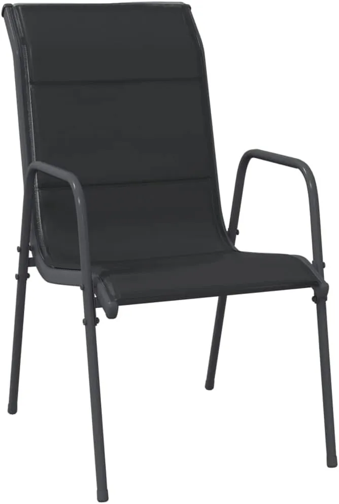 Patio Chairs Set of 2 Steel and Textilene Black Comfortable Outdoor Dining Lounge Chairs with Padded Seat, Lightweight, Sturdy and Weather Resistant, for Patio, Beach, Garden, Camping