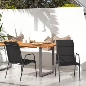 Patio Chairs Set of 2 Steel and Textilene Black Comfortable Outdoor Dining Lounge Chairs with Padded Seat, Lightweight, Sturdy and Weather Resistant, for Patio, Beach, Garden, Camping