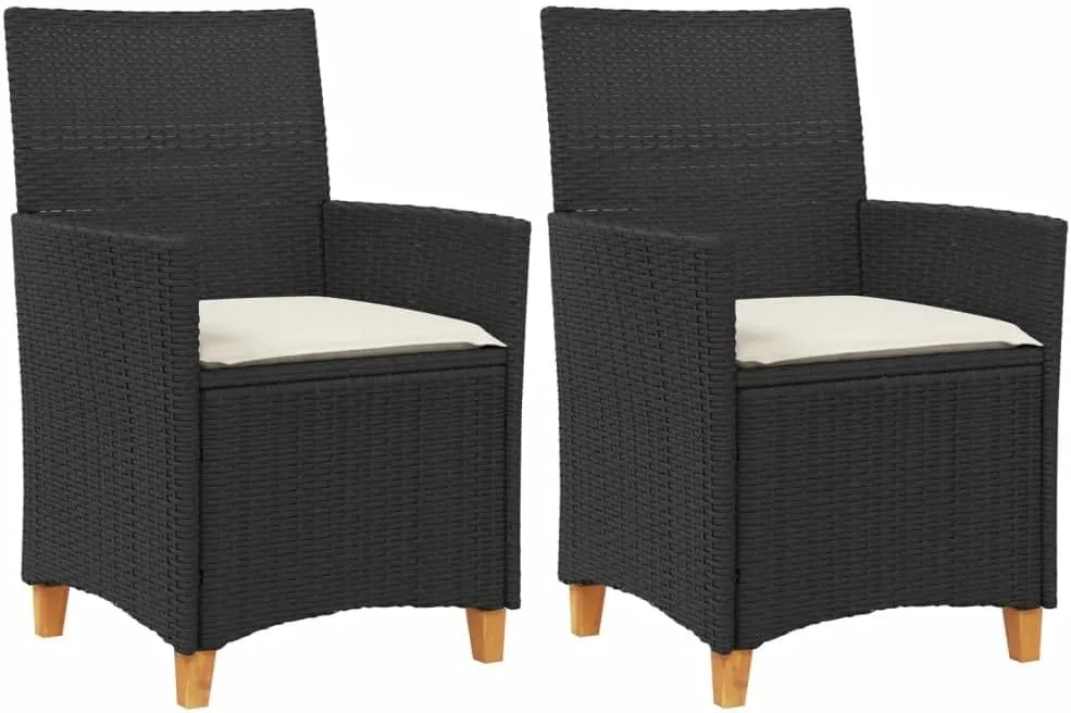 Patio Chairs with Cushions 2 Pcs Black PE Rattan & Solid Wood Outdoor Furniture Set, 35.4" Lounge Chairs with Removable Washable Covers for Backyard Poolside Deck