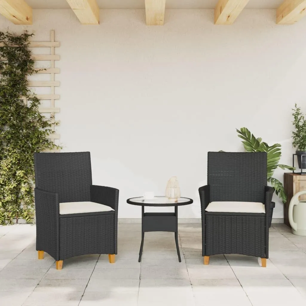 Patio Chairs with Cushions 2 Pcs Black PE Rattan & Solid Wood Outdoor Furniture Set, 35.4" Lounge Chairs with Removable Washable Covers for Backyard Poolside Deck