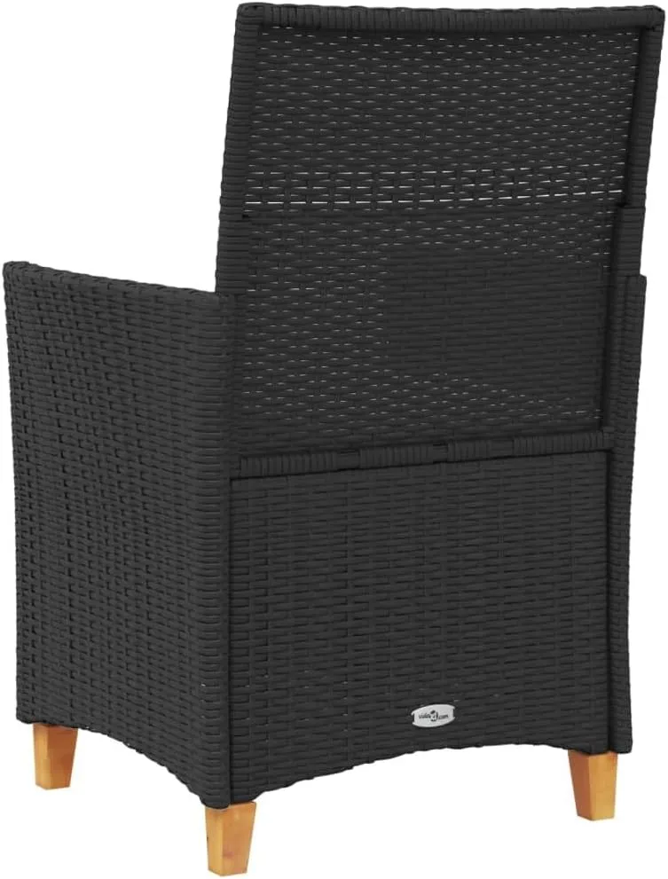 Patio Chairs with Cushions 2 Pcs Black PE Rattan & Solid Wood Outdoor Furniture Set, 35.4" Lounge Chairs with Removable Washable Covers for Backyard Poolside Deck