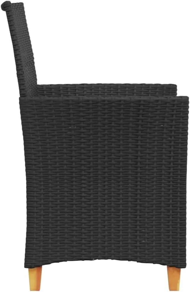 Patio Chairs with Cushions 2 Pcs Black PE Rattan & Solid Wood Outdoor Furniture Set, 35.4" Lounge Chairs with Removable Washable Covers for Backyard Poolside Deck