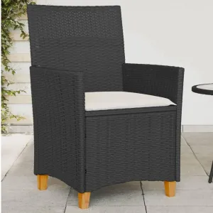 Patio Chairs with Cushions 2 Pcs Black PE Rattan & Solid Wood Outdoor Furniture Set, 35.4" Lounge Chairs with Removable Washable Covers for Backyard Poolside Deck