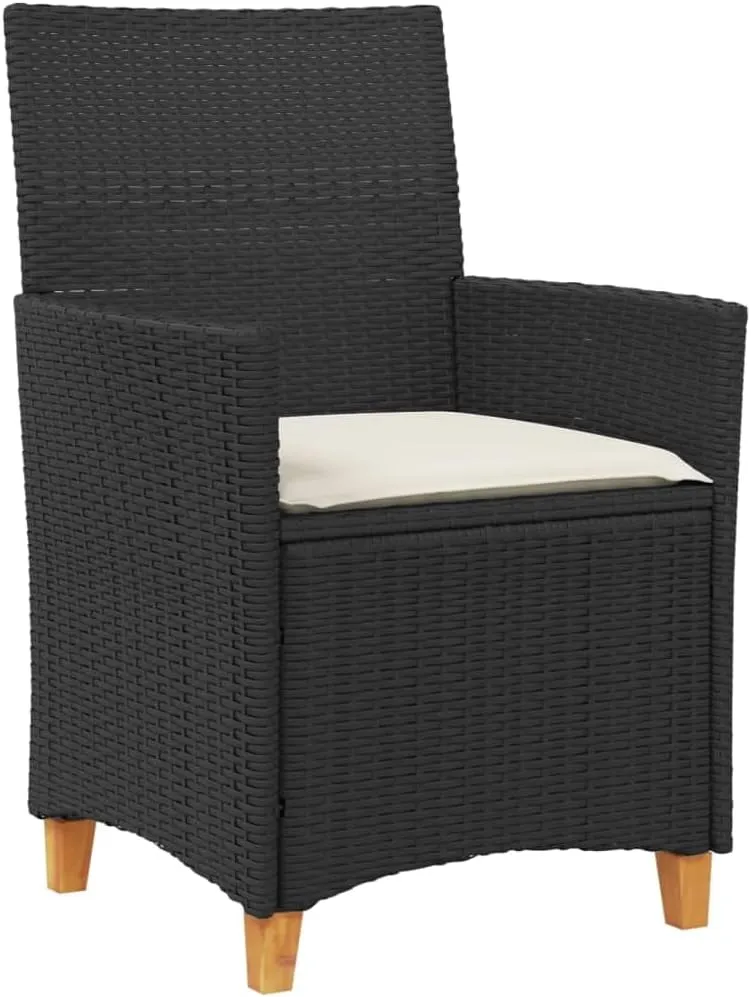 Patio Chairs with Cushions 2 Pcs Black PE Rattan & Solid Wood Outdoor Furniture Set, 35.4" Lounge Chairs with Removable Washable Covers for Backyard Poolside Deck