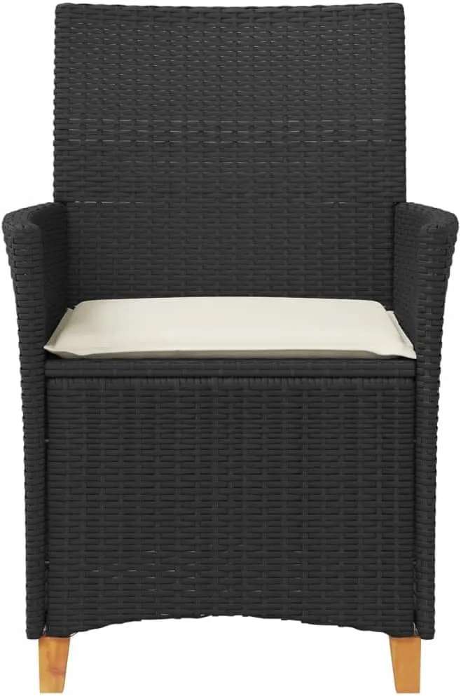 Patio Chairs with Cushions 2 Pcs Black PE Rattan & Solid Wood Outdoor Furniture Set, 35.4" Lounge Chairs with Removable Washable Covers for Backyard Poolside Deck