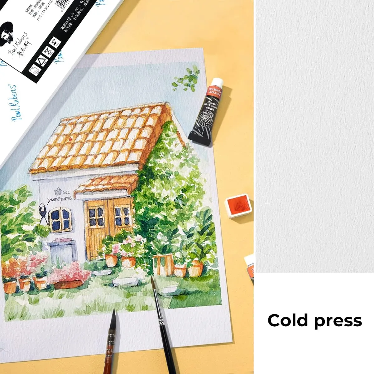 Paul Rubens 60 Sheets Watercolor Paper, Cold Press 50% Cotton&140lb /300gsm Acid-Free Bulk White Paper for Artists, Students & Adults（7.68 * 5.31 inch）