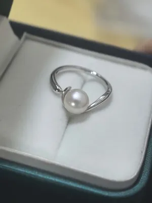 Pearl Ring 8-8.5mm S925 Gold Filled Rings for Women Plain Ring Open Eternity Band for Women Freshwater Cultured White Pearls,Valentine's Mothers Day Christmas Gifts Wife Mom Girlfriend, Anniversary Birthday Fine Jewelry Gifts for Her