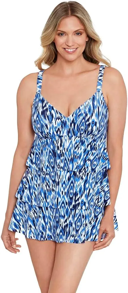Penbrooke Shape Solver Women's Ikat's Meow Triple Tier Soft Cup Adjustable One Piece Swimdress