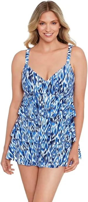 Penbrooke Shape Solver Women's Ikat's Meow Triple Tier Soft Cup Adjustable One Piece Swimdress