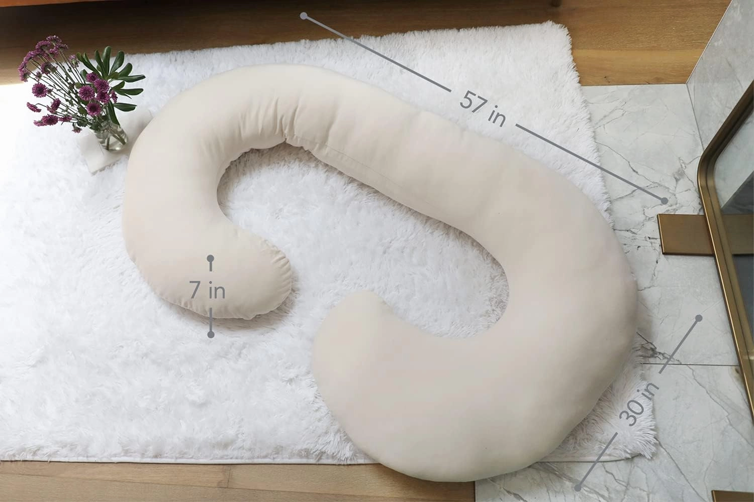 Pharmedoc Pregnancy Pillows, C-Shape Full Body Pillow – Jersey Cover Beige – Pregnancy Pillows for Sleeping – Body Pillows for Adults, Maternity Pillow and Pregnancy Must Haves, New Mom Gifts