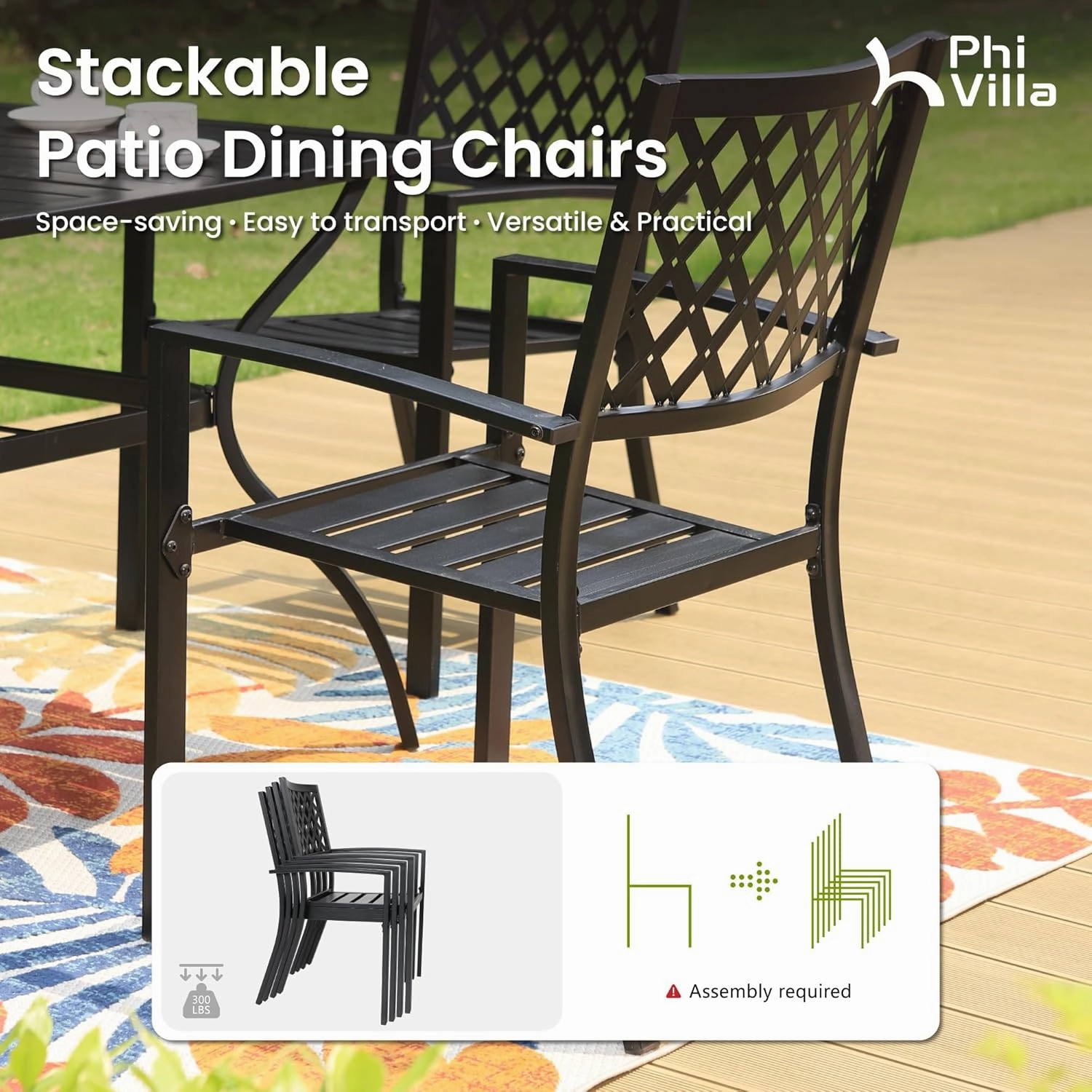 PHI VILLA 8 Piece Patio Outdoor Dining Set with 13ft Double-Sided Patio Umbrella,Metal Outdoor Table Furniture Set with 6 Outdoor Stackable Chairs, 1 Rectangle Dining Table and 1 Large Umbrella