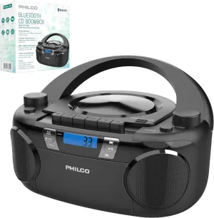 Philco Portable CD Player Boombox Bluetooth with Cassette Player All in one Powerful Stereo Boom Box CD Radio Player for Home with Powerful Bass, FM Radio/USB/MP3/AUX Input