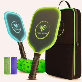 Pickleball Paddles Set of 2 | Glow in The Dark Pickleball Paddle and Balls | Pickle Ball Rackets 2 Pack | USAPA Fiberglass Pickleball Sets | Cute Pickleball Paddles Gifts for Women Men