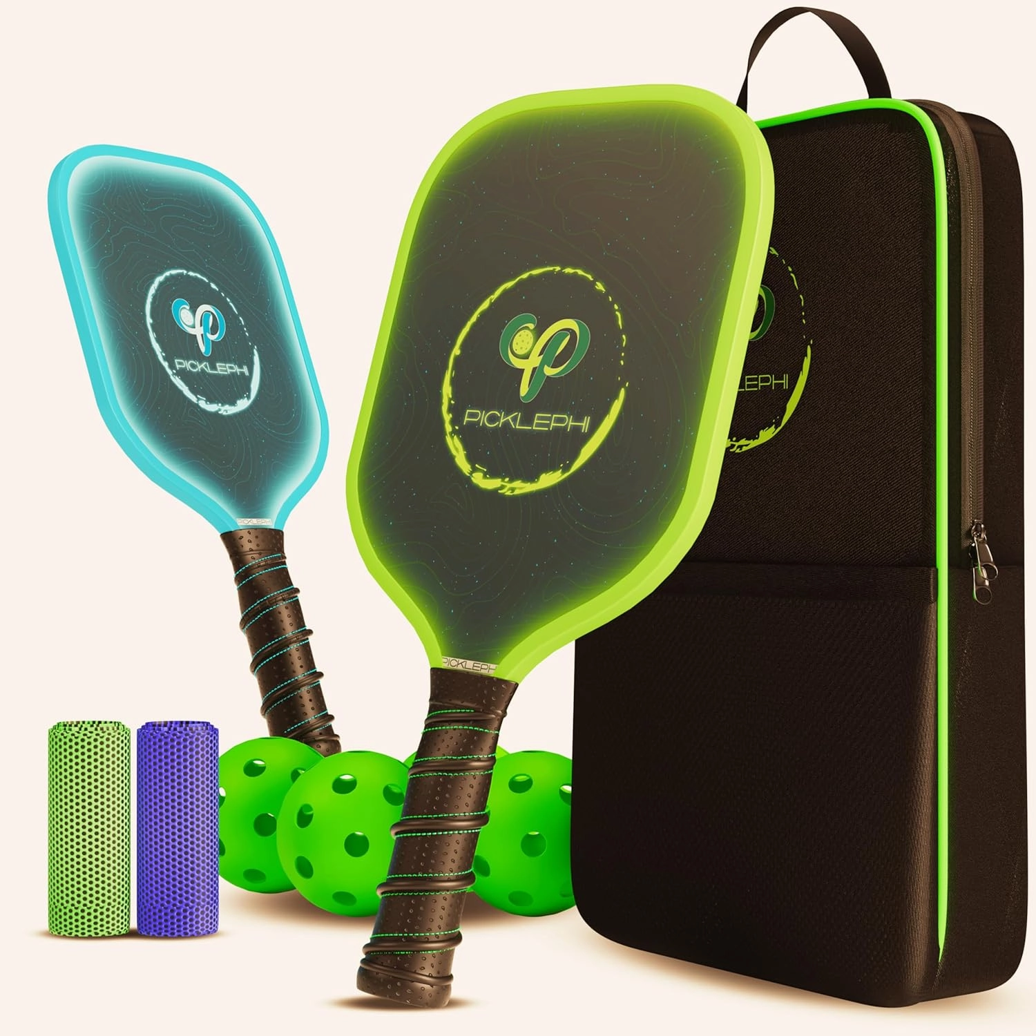 Pickleball Paddles Set of 2 | Glow in The Dark Pickleball Paddle and Balls | Pickle Ball Rackets 2 Pack | USAPA Fiberglass Pickleball Sets | Cute Pickleball Paddles Gifts for Women Men