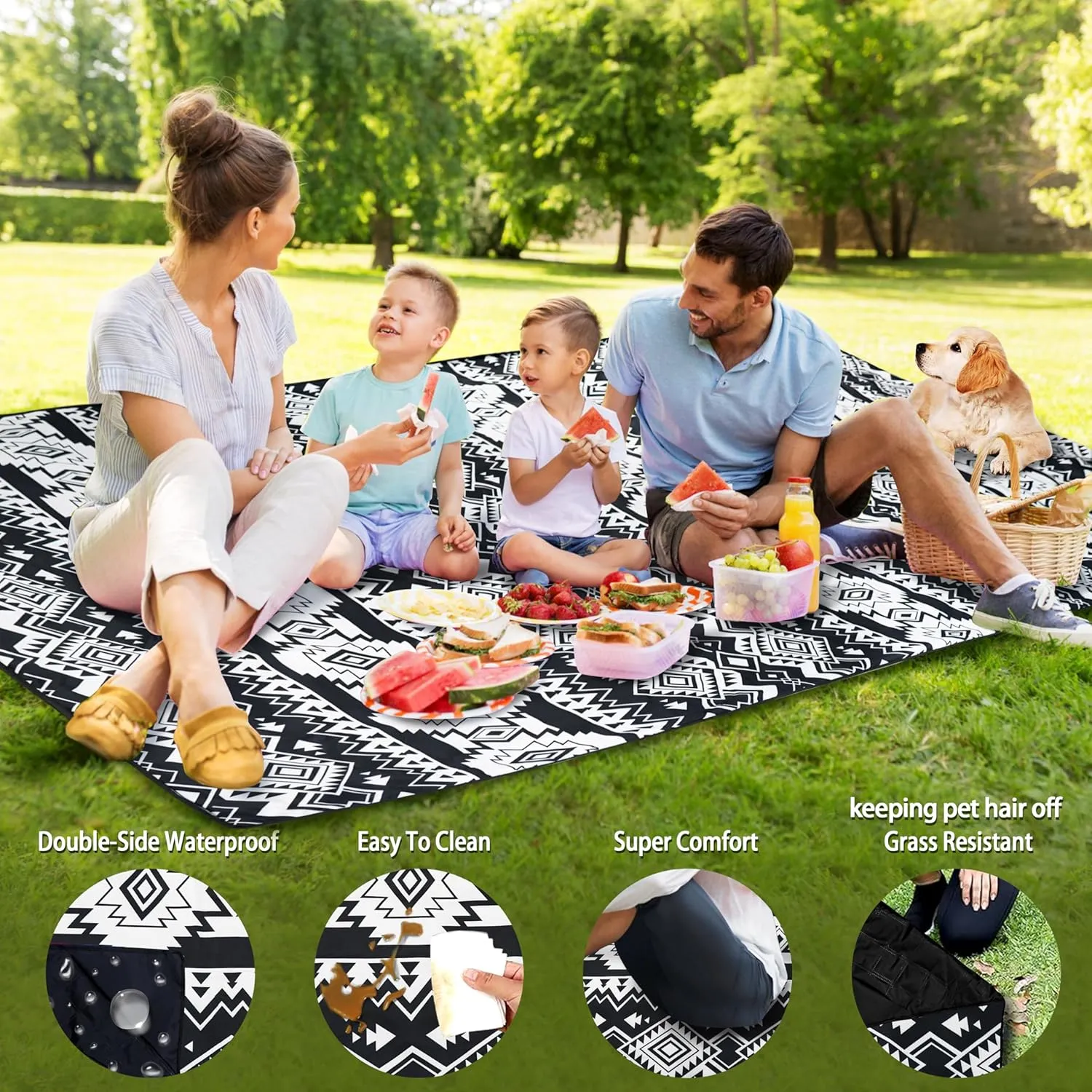 Picnic Blankets Beach Blanket 80" X 60" Extra Large Waterproof Camping Blankets Portable Outdoor Mat 3-Layer Blanket for Beach, Hiking, Park, Music Festival, Grass Lawn,Travel