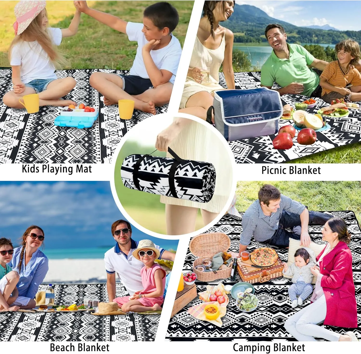 Picnic Blankets Beach Blanket 80" X 60" Extra Large Waterproof Camping Blankets Portable Outdoor Mat 3-Layer Blanket for Beach, Hiking, Park, Music Festival, Grass Lawn,Travel