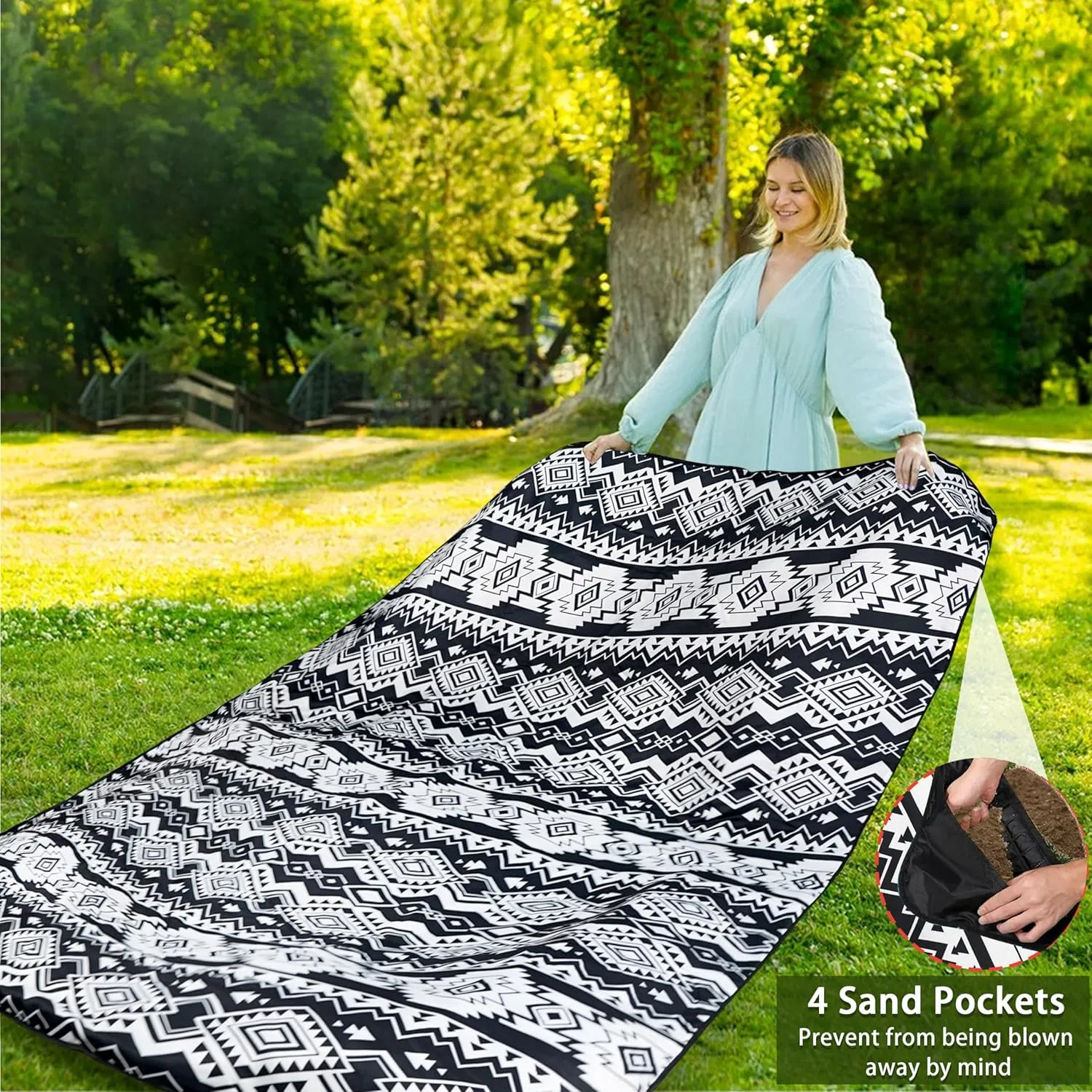 Picnic Blankets Beach Blanket 80" X 60" Extra Large Waterproof Camping Blankets Portable Outdoor Mat 3-Layer Blanket for Beach, Hiking, Park, Music Festival, Grass Lawn,Travel