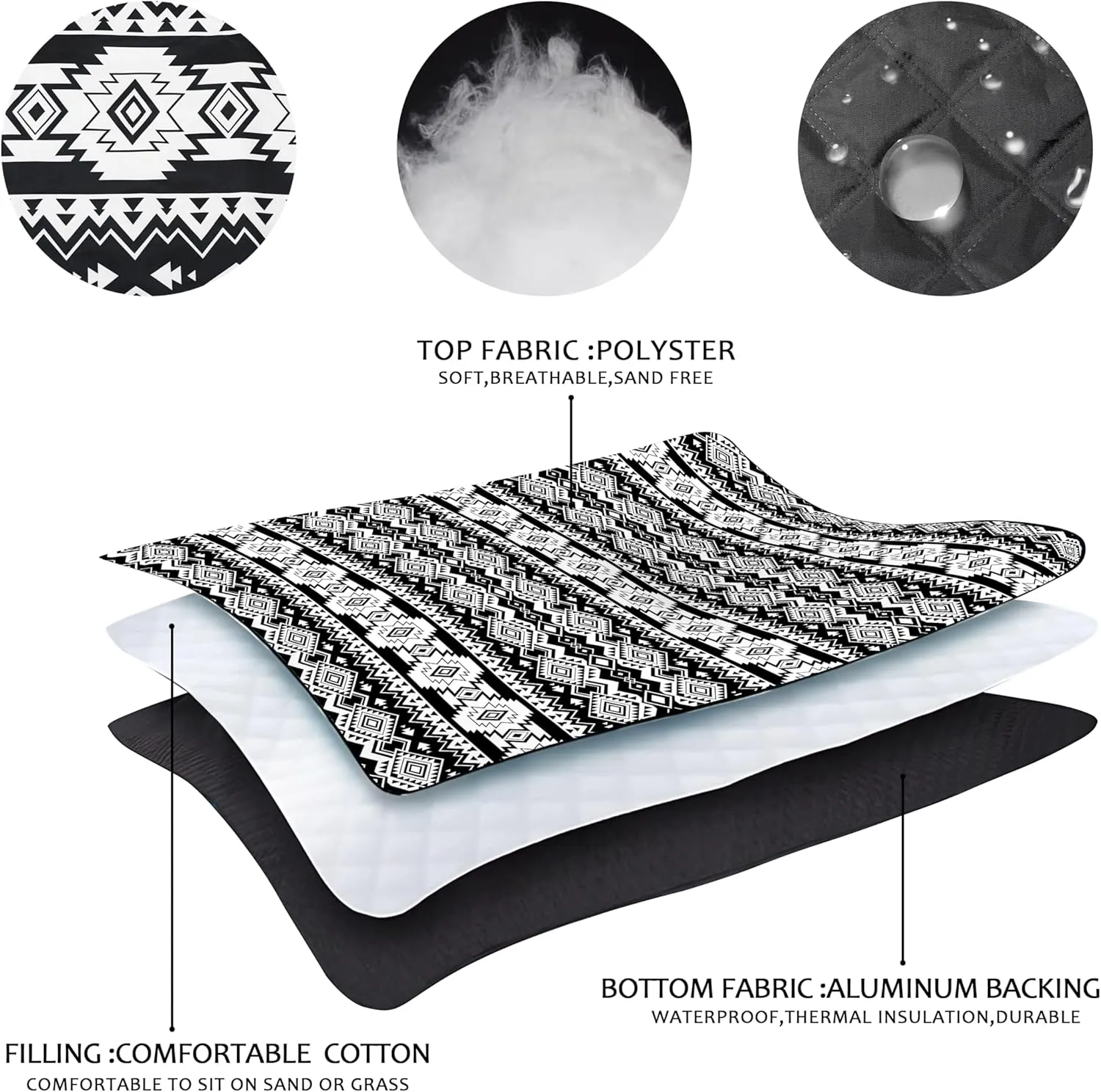 Picnic Blankets Beach Blanket 80" X 60" Extra Large Waterproof Camping Blankets Portable Outdoor Mat 3-Layer Blanket for Beach, Hiking, Park, Music Festival, Grass Lawn,Travel