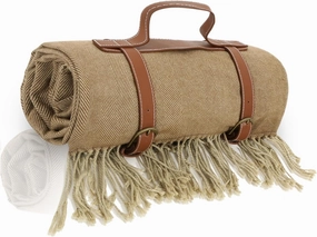 Picnic Blanket Extra Large Waterproof with Strap 59"x79" - Machine Washable Tassels Faux Wool Cashmere for Park, Grass, Camping, Hiking, Concerts (Coffee, 59"X79")