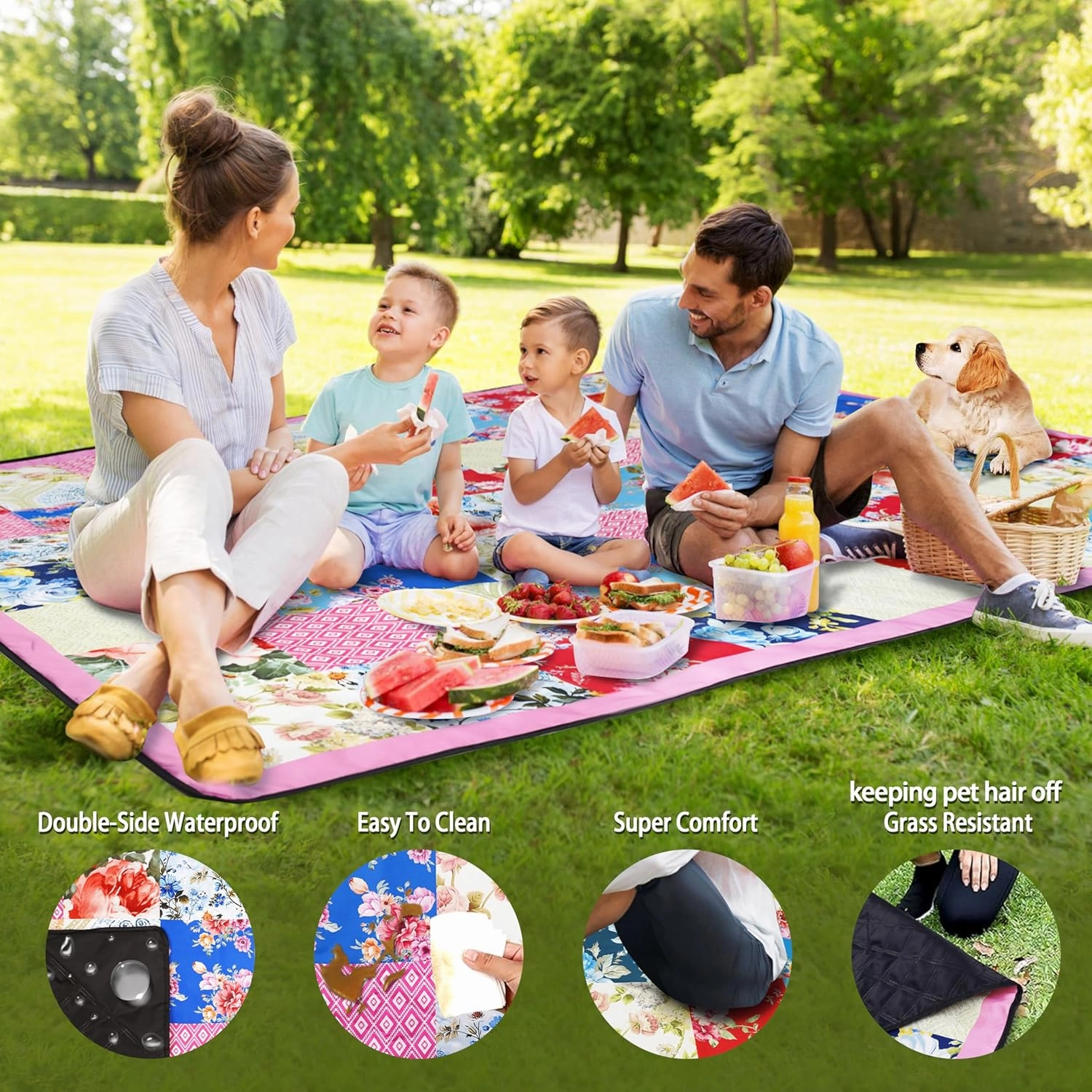 Picnic Blankets Beach Blanket 80" X 60" Extra Large Waterproof Camping Blankets Portable Outdoor Mat 3-Layer Blanket for Beach, Hiking, Park, Music Festival, Grass Lawn,Travel