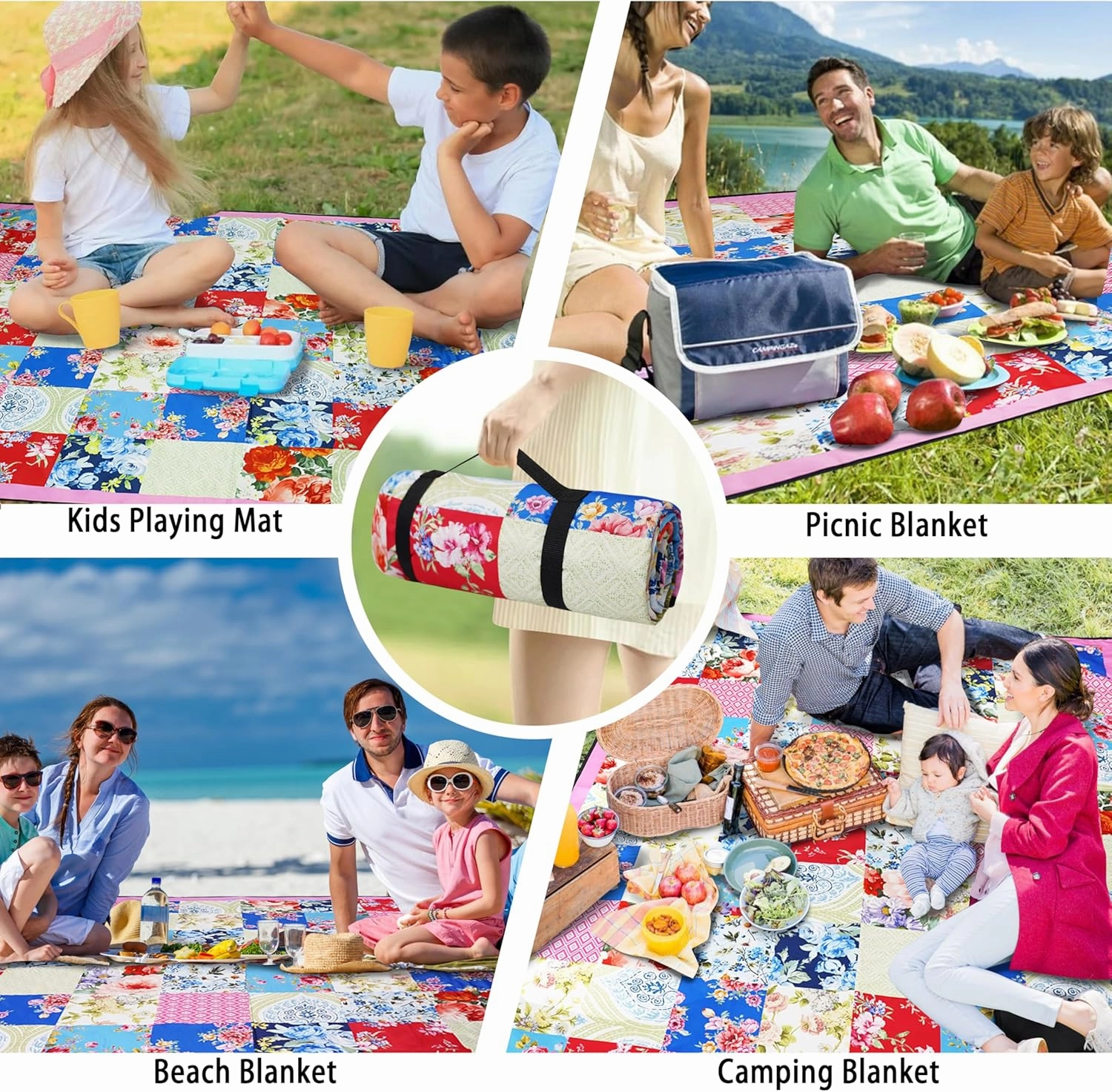 Picnic Blankets Beach Blanket 80" X 60" Extra Large Waterproof Camping Blankets Portable Outdoor Mat 3-Layer Blanket for Beach, Hiking, Park, Music Festival, Grass Lawn,Travel