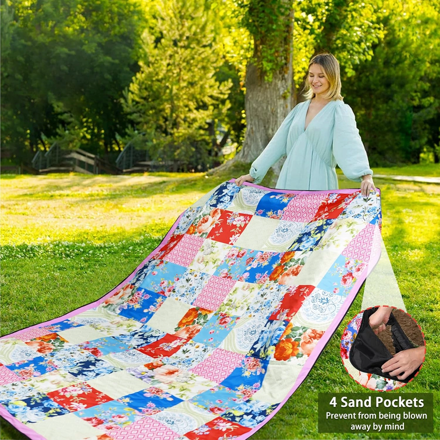 Picnic Blankets Beach Blanket 80" X 60" Extra Large Waterproof Camping Blankets Portable Outdoor Mat 3-Layer Blanket for Beach, Hiking, Park, Music Festival, Grass Lawn,Travel