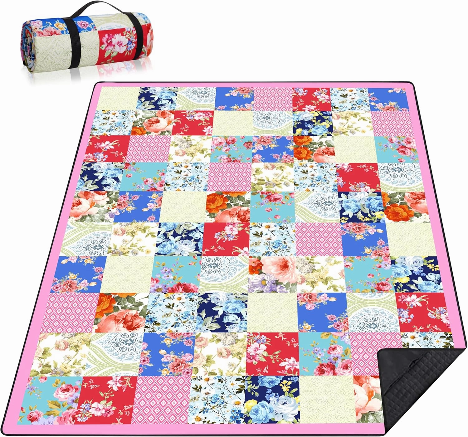 Picnic Blankets Beach Blanket 80" X 60" Extra Large Waterproof Camping Blankets Portable Outdoor Mat 3-Layer Blanket for Beach, Hiking, Park, Music Festival, Grass Lawn,Travel