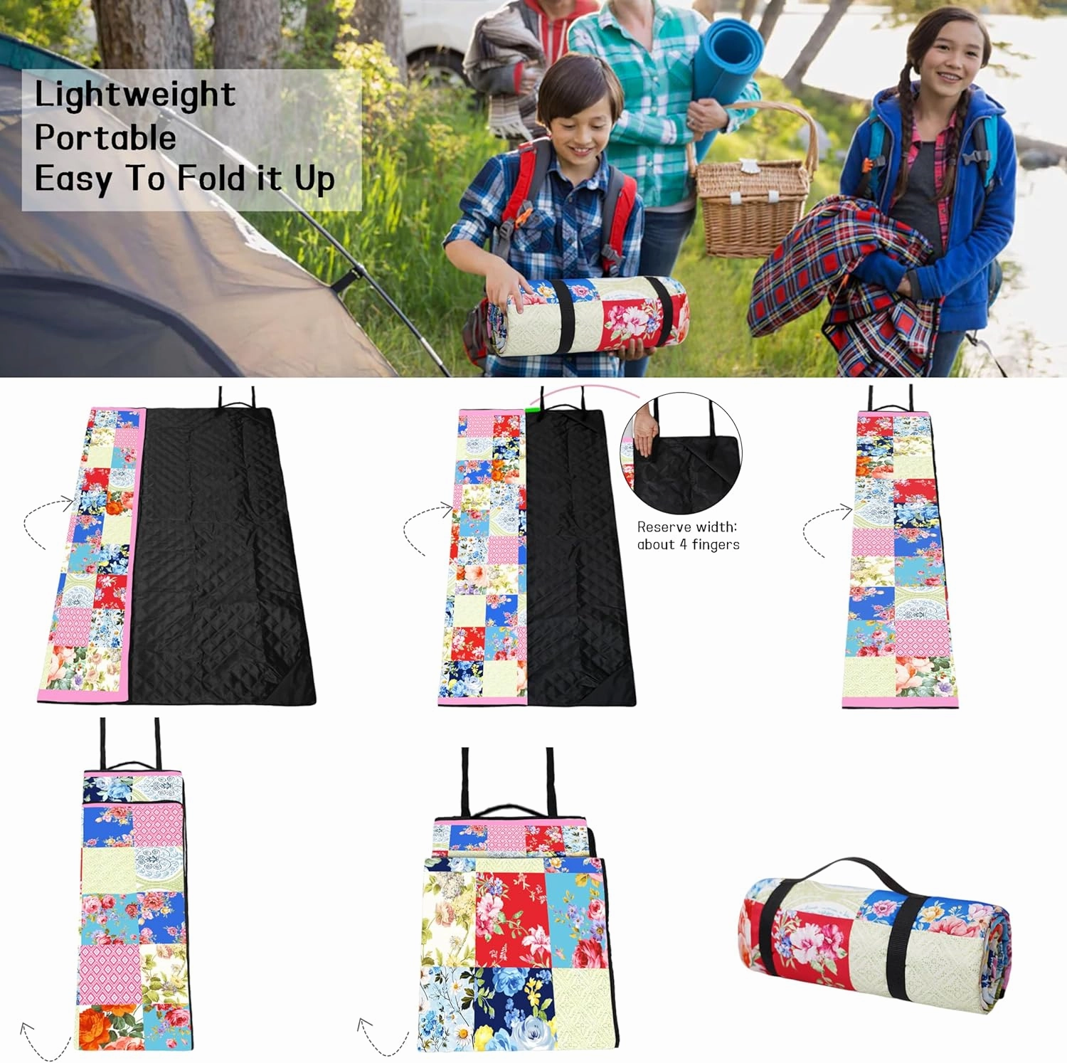 Picnic Blankets Beach Blanket 80" X 60" Extra Large Waterproof Camping Blankets Portable Outdoor Mat 3-Layer Blanket for Beach, Hiking, Park, Music Festival, Grass Lawn,Travel