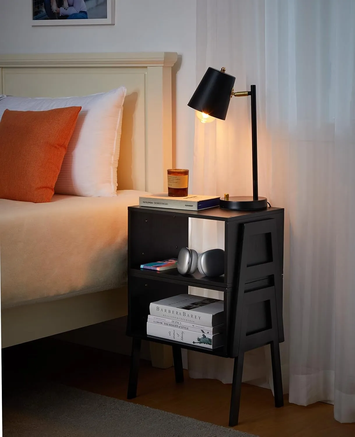 Pipishell Bedside Tables, Stackable Bamboo Nightstands, Bamboo Side Tables for Bedroom & Living Room, End Table Night Stands, Set of 2, Black,PIET01B