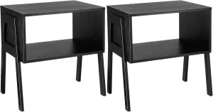 Pipishell Bedside Tables, Stackable Bamboo Nightstands, Bamboo Side Tables for Bedroom & Living Room, End Table Night Stands, Set of 2, Black,PIET01B