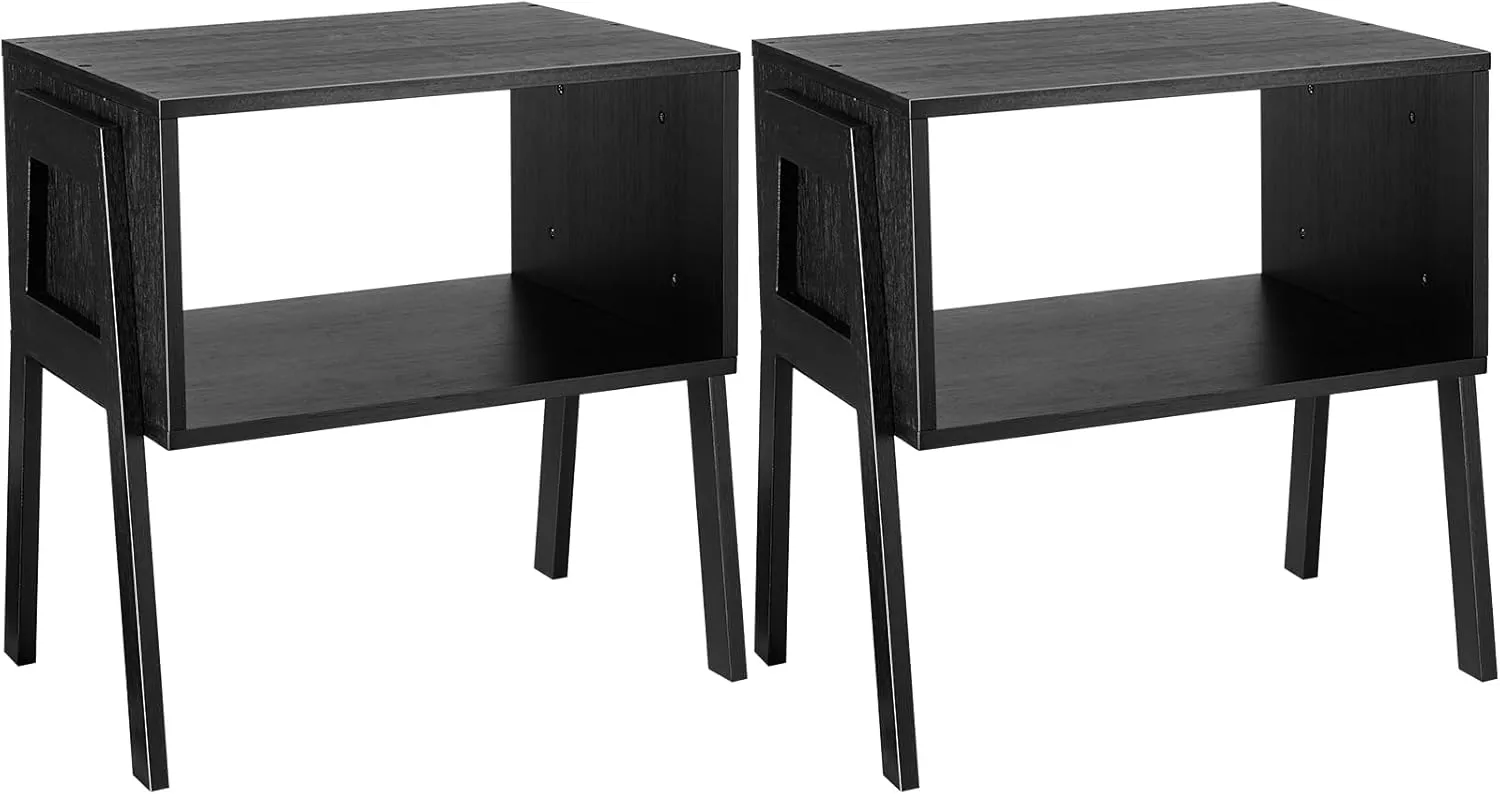 Pipishell Bedside Tables, Stackable Bamboo Nightstands, Bamboo Side Tables for Bedroom & Living Room, End Table Night Stands, Set of 2, Black,PIET01B