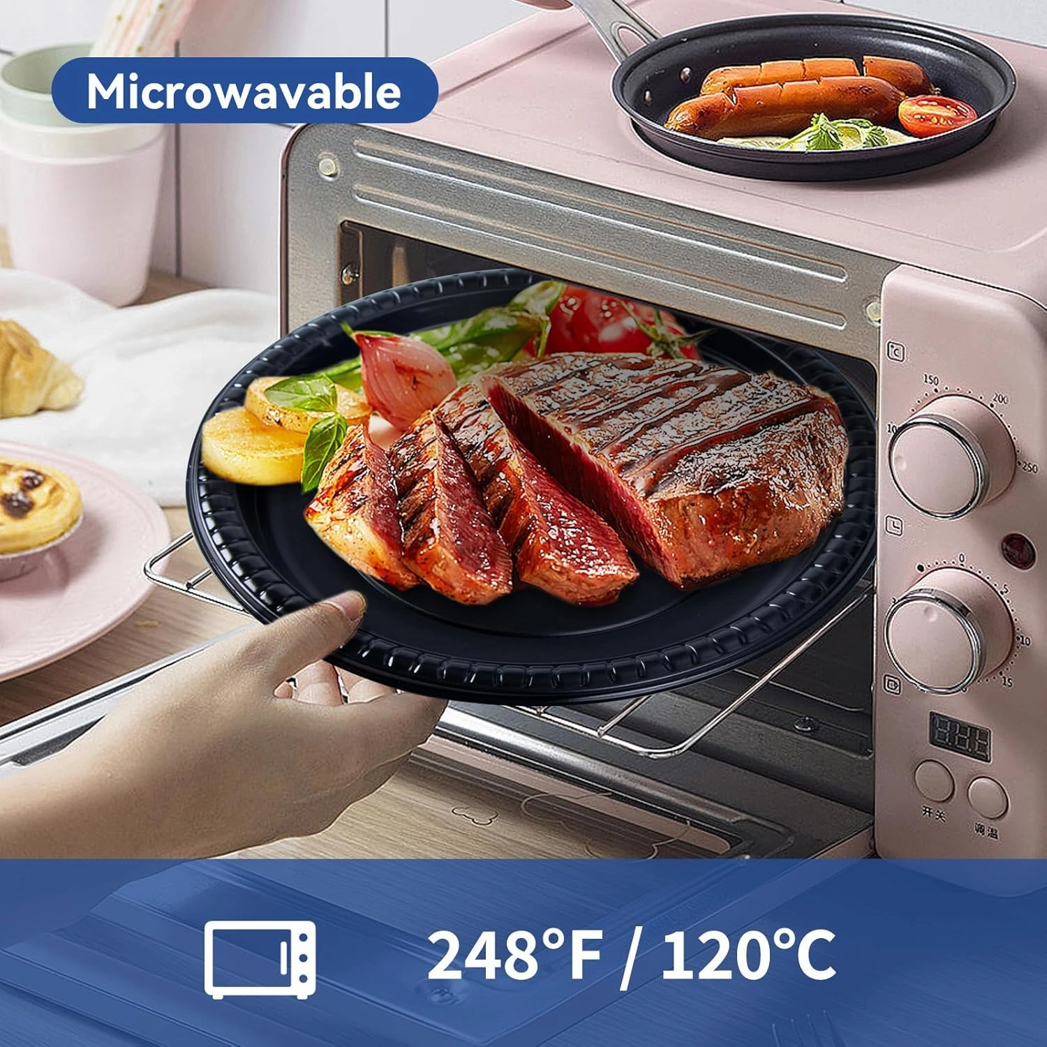 Plastic Plates, Reusable 9 Inch 150 Pack Disposable Dinner Plate Set Heavy Duty Microwave Safe Tray Perfect for Events MFPP Party Trays
