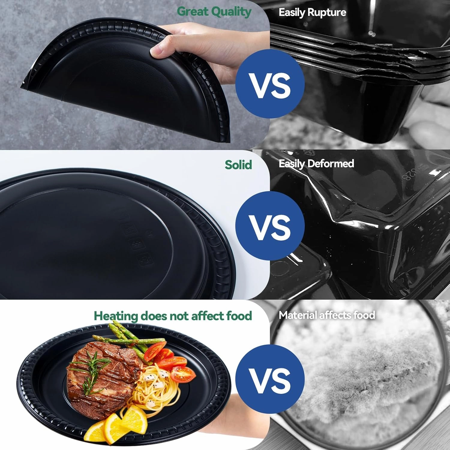 Plastic Plates, Reusable 9 Inch 150 Pack Disposable Dinner Plate Set Heavy Duty Microwave Safe Tray Perfect for Events MFPP Party Trays
