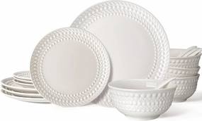 Plates and Bowls Sets - 16 Pieces Ceramic Dinnerware Sets for 4, Embossed White Dish Set Porcelain Kitchen Dishware Sets Dishwasher & Microwave Safe (Auspicious Clouds)