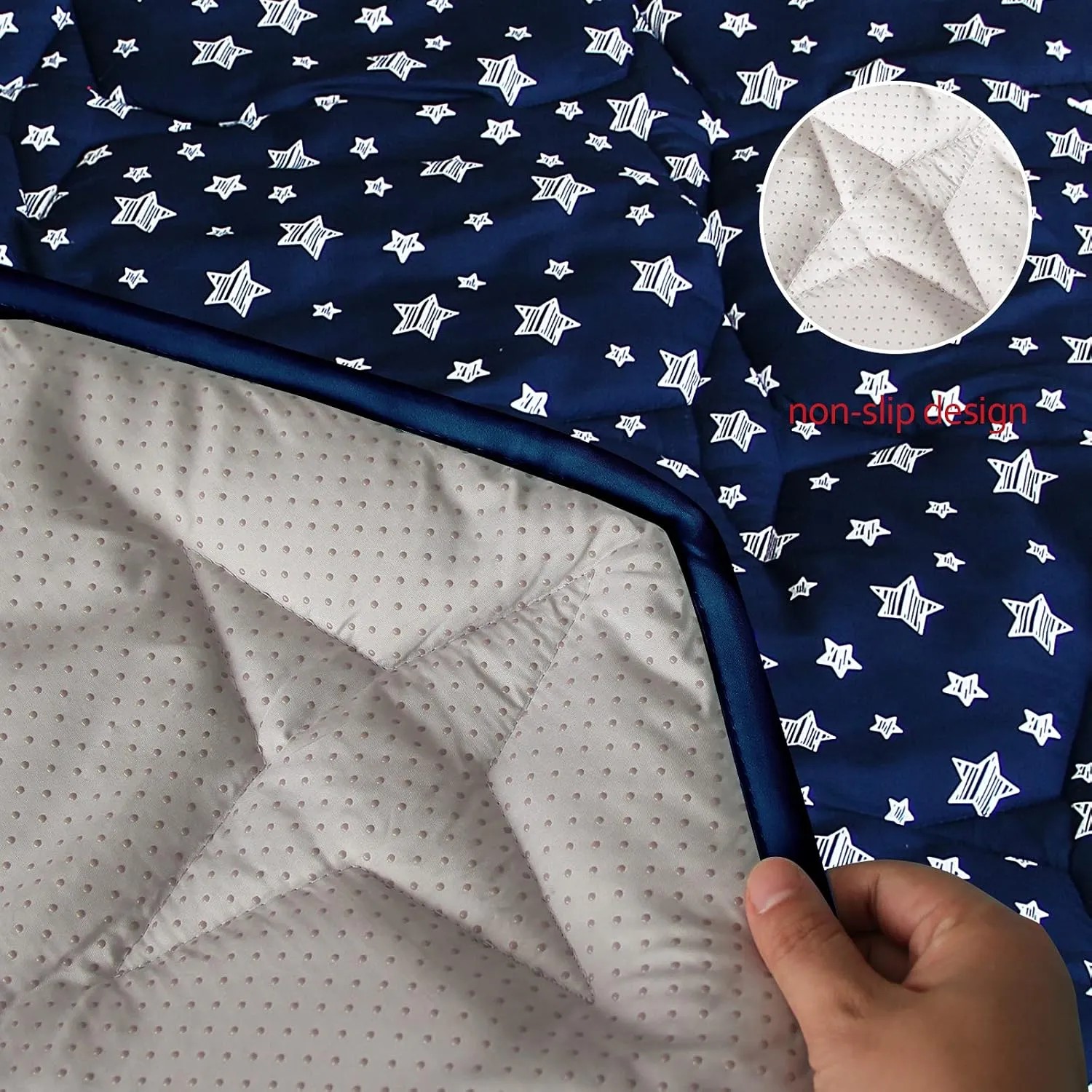 Playpen Mat 8 Panel Navy Fits for Regalo My Play Deluxe Extra Large Portable Play Yard, Non Slip Baby Octagon Playpen Mattress Pad, Navy Star Print Playard Pad