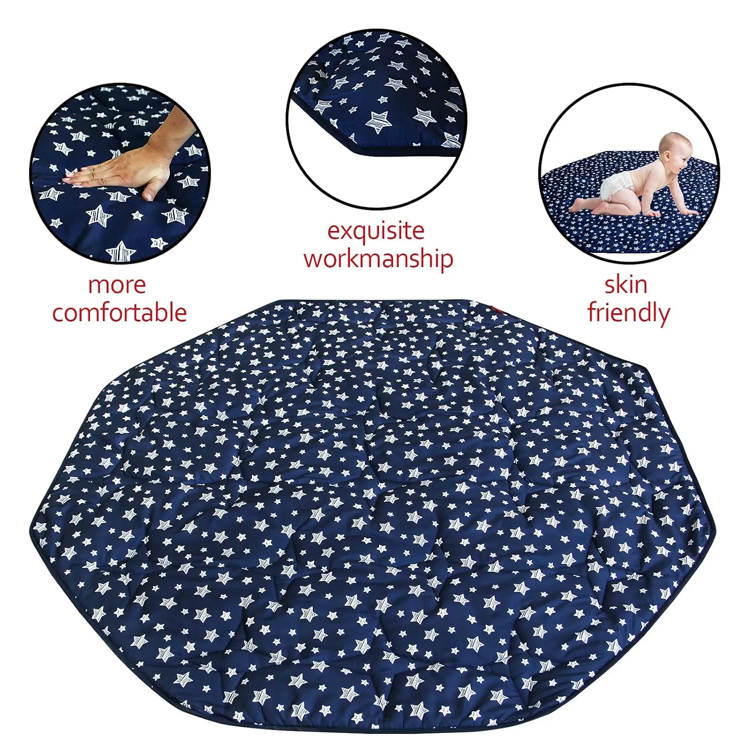 Playpen Mat 8 Panel Navy Fits for Regalo My Play Deluxe Extra Large Portable Play Yard, Non Slip Baby Octagon Playpen Mattress Pad, Navy Star Print Playard Pad