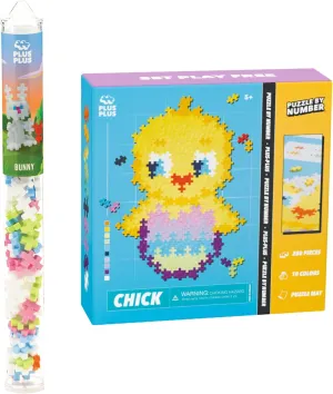 Plus Plus - Easter Basket Stuffer Building Toy, Interlocking Mini Blocks for Kids - 70 pc Bunny & 250 pc Chick Puzzle by Number
