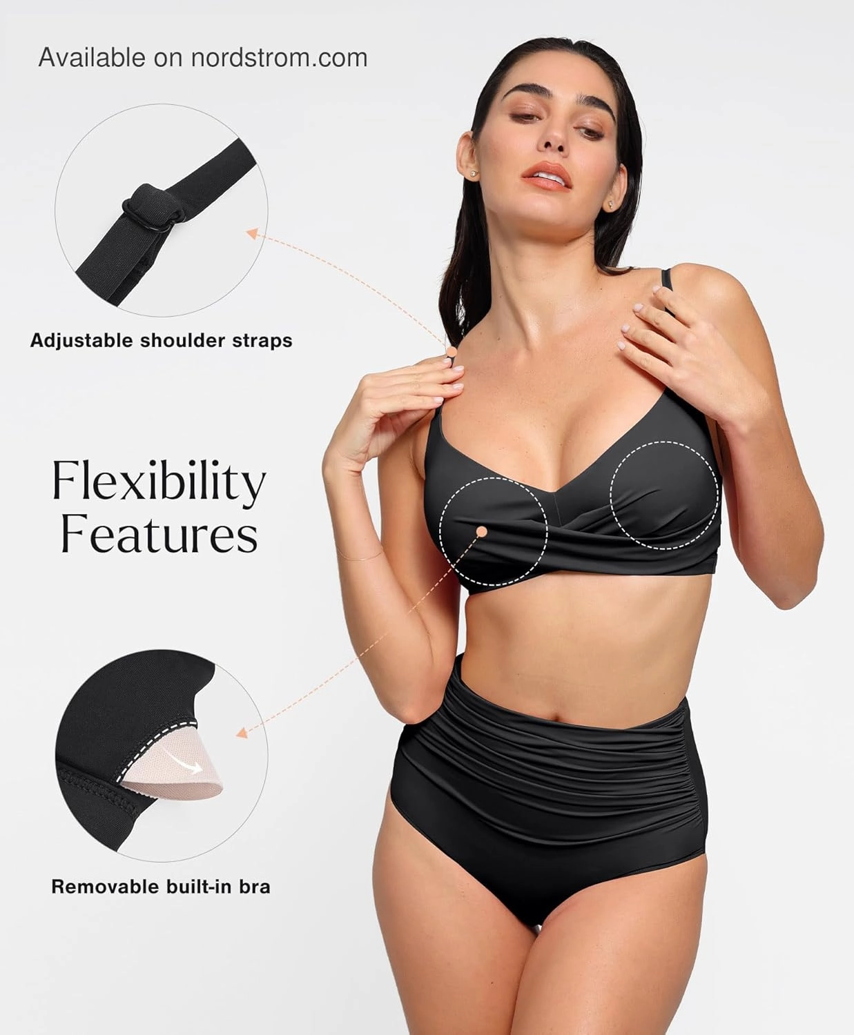 Popilush Bikini Top for Women - Twist Front V Neck Push Up Padded Swim Top with Adjustable Straps - Bathing Suit Top