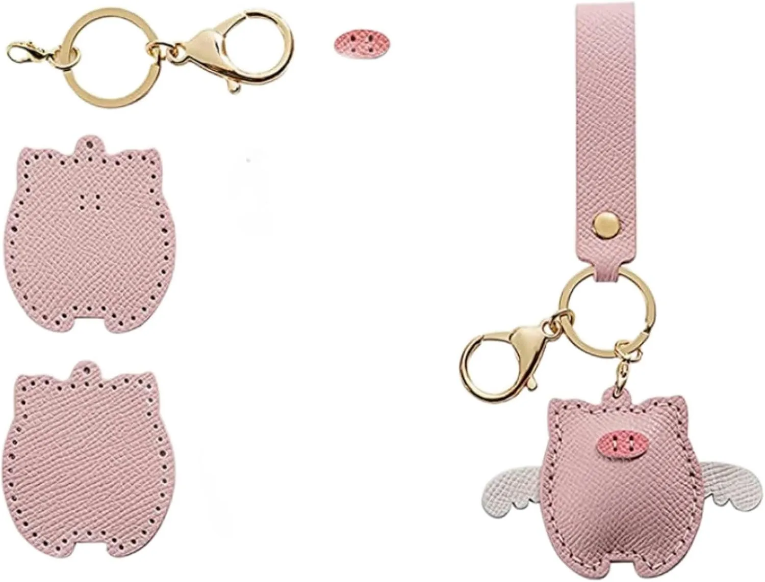 POPSEWING Flying Pig Keychain DIY Kit for Teens, Kawaii Keychain Charms for Girls, Funny DIY Keychain Car Charm, Leather Pink Cute Keychain Accessories with Sewing Kit for Women, Personalized Gifts