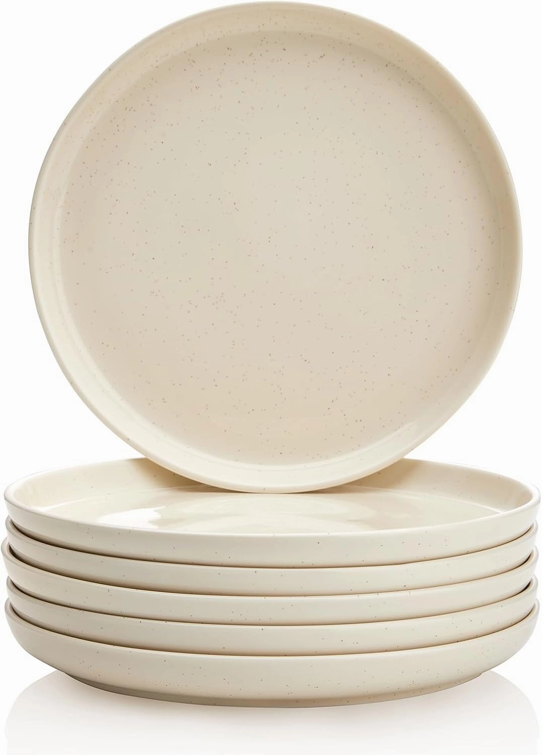 Porcelain 7.4 Inch Dessert Plates Set of 6 - Salad Modern Appetizer Plates - Dishwasher, Microwave, Oven Safe, Smooth Glaze, Scratch Resistant, Beige