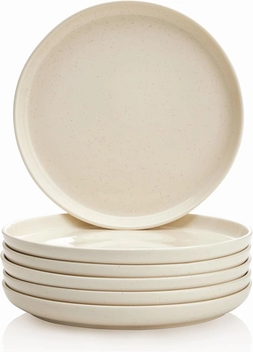 Porcelain 7.4 Inch Dessert Plates Set of 6 - Salad Modern Appetizer Plates - Dishwasher, Microwave, Oven Safe, Smooth Glaze, Scratch Resistant, Beige