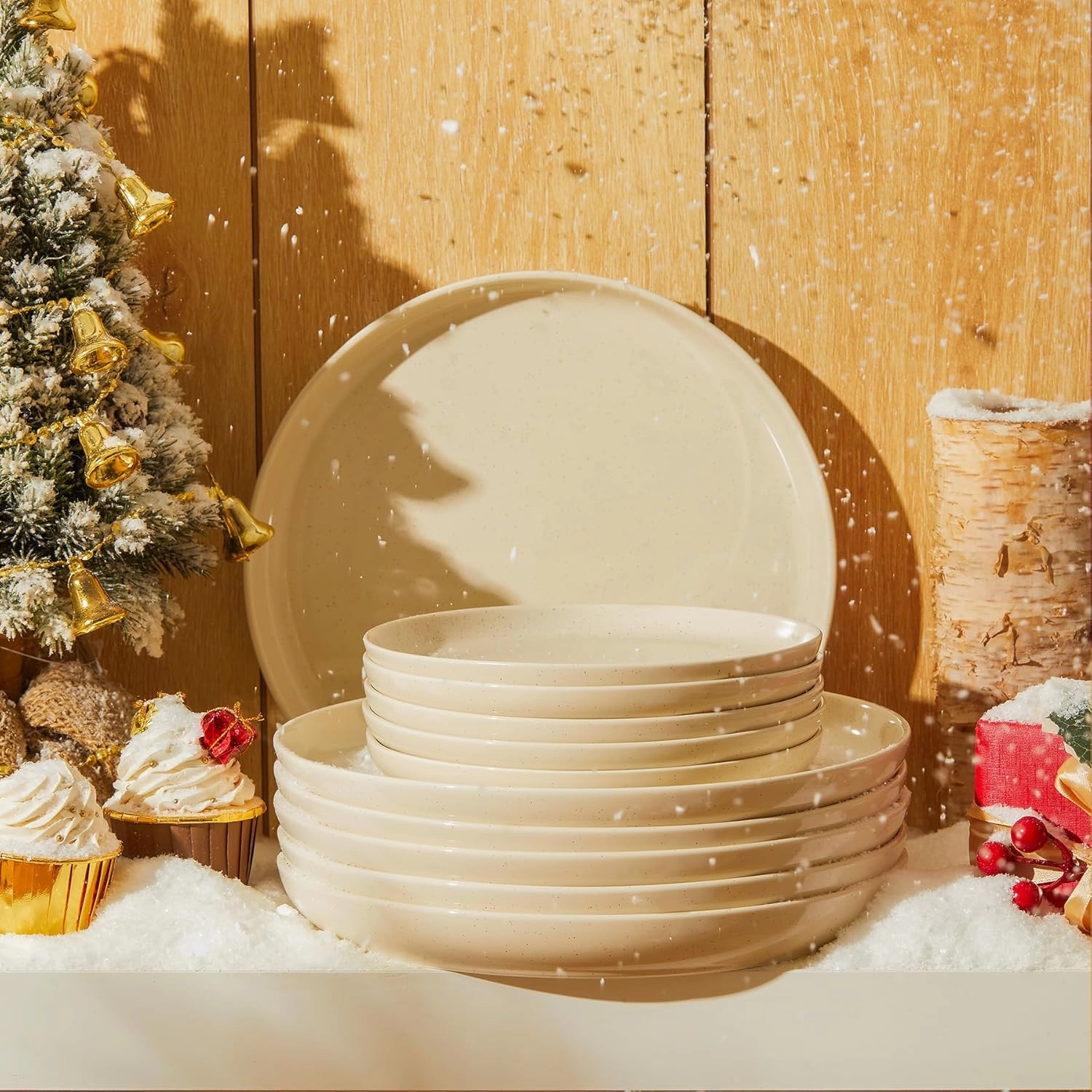 Porcelain 7.4 Inch Dessert Plates Set of 6 - Salad Modern Appetizer Plates - Dishwasher, Microwave, Oven Safe, Smooth Glaze, Scratch Resistant, Beige