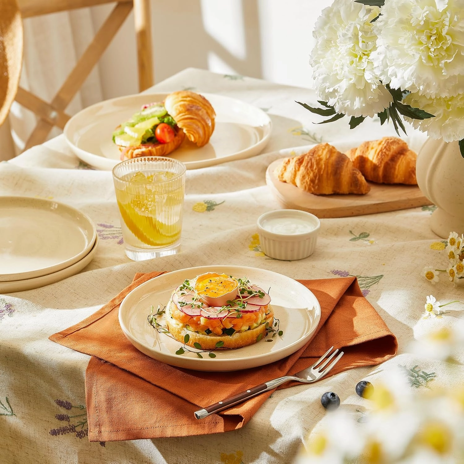 Porcelain 7.4 Inch Dessert Plates Set of 6 - Salad Modern Appetizer Plates - Dishwasher, Microwave, Oven Safe, Smooth Glaze, Scratch Resistant, Beige