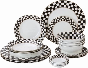 Porlien Checker Pattern 20-piece Round Dinnerware Set for 4, Porcelain Dinner Sets